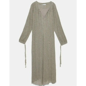 ZARA Dress with Metallic Thread silver long sleeve with slip size med NWT